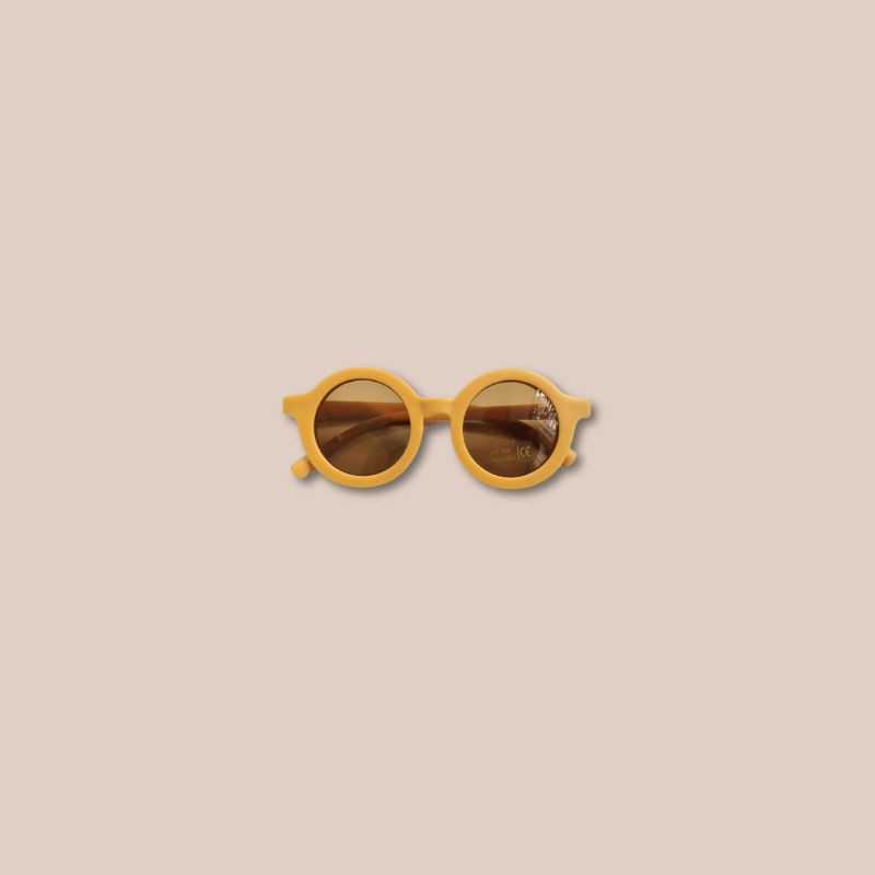 BEAR & ROUND KIDS SUNGLASSES ANTI UV 1-6 TAHUN | Kacamata Anak Perempuan Kacamata Anak Laki Laki Kacamata bulat anak Kacamata anak bear Kacamata anak retro-Round - Mustard