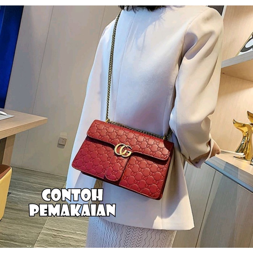 Tas Slempang Wanita, Sling bag Wanita Tas Maroon Free Rantai Panjang