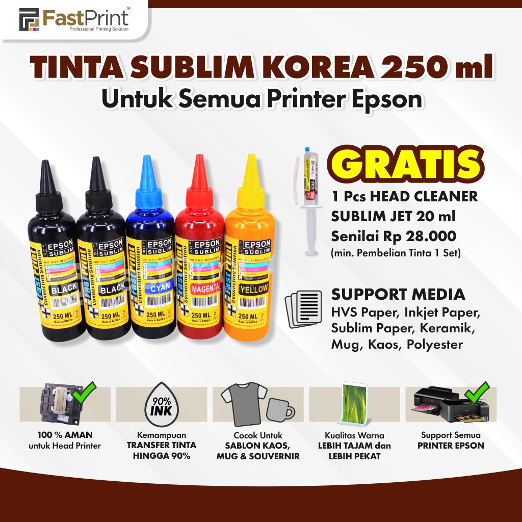 Tinta Refill Sublim Sublime Korea Epson 250 ML 1 Set 5 Warna