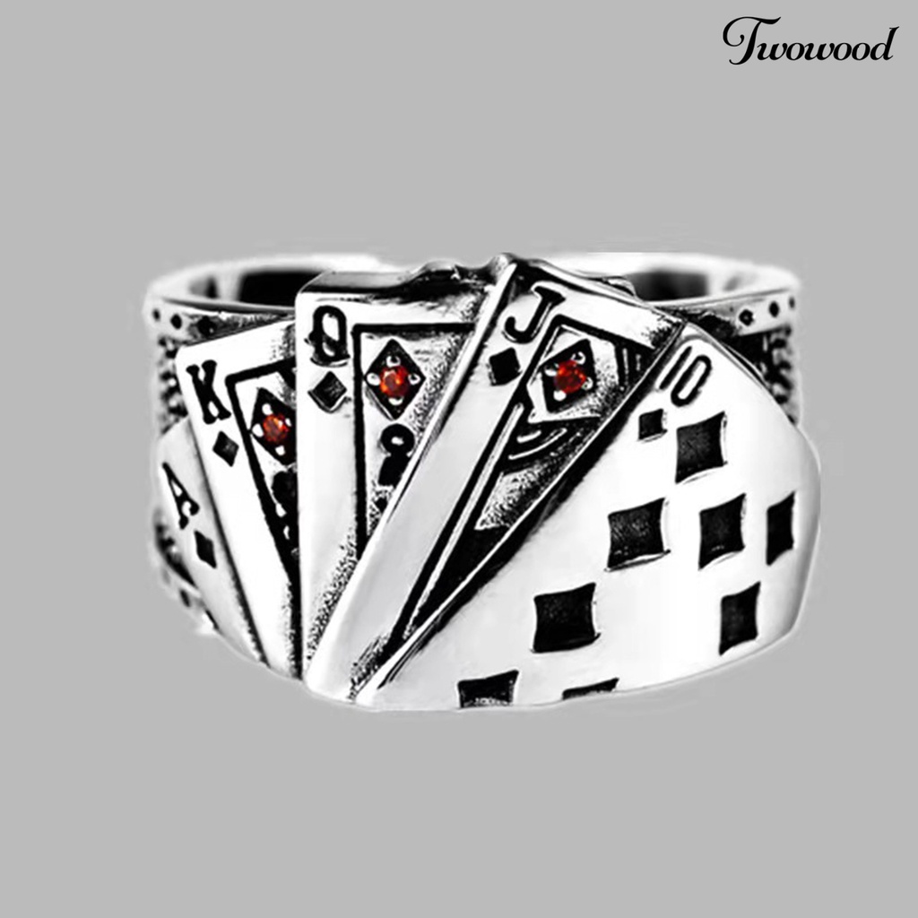 Cincin Model Terbuka Adjustable Desain Kartu Poker Ukir Gaya Retro Untuk Unisex