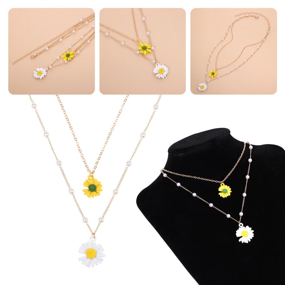 Kalung Bunga Daisy Nanas Bohemian Perempuan Ornamen Kerah Perhiasan Lapis Ganda