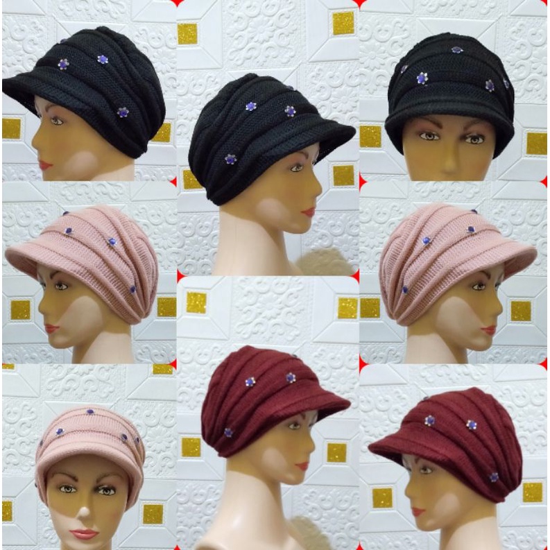 ciput rajut nenek topi turban payet premium