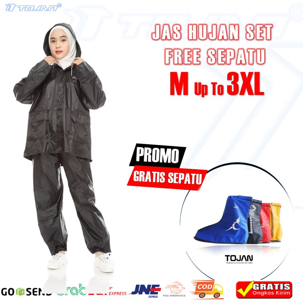 TOJAN Jas Mantel Hujan Lengkap Jas Sepatu Bahan Parasut 70D PVC Jumbo XXXL