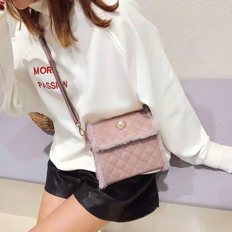 ready cod tas selempang bulu wanita import terbaru 2021 kulit bulu