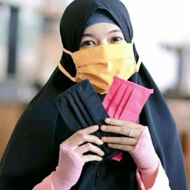 MASKER KAIN Hijab Tali Sambung Polos Warna Bahan Oxford