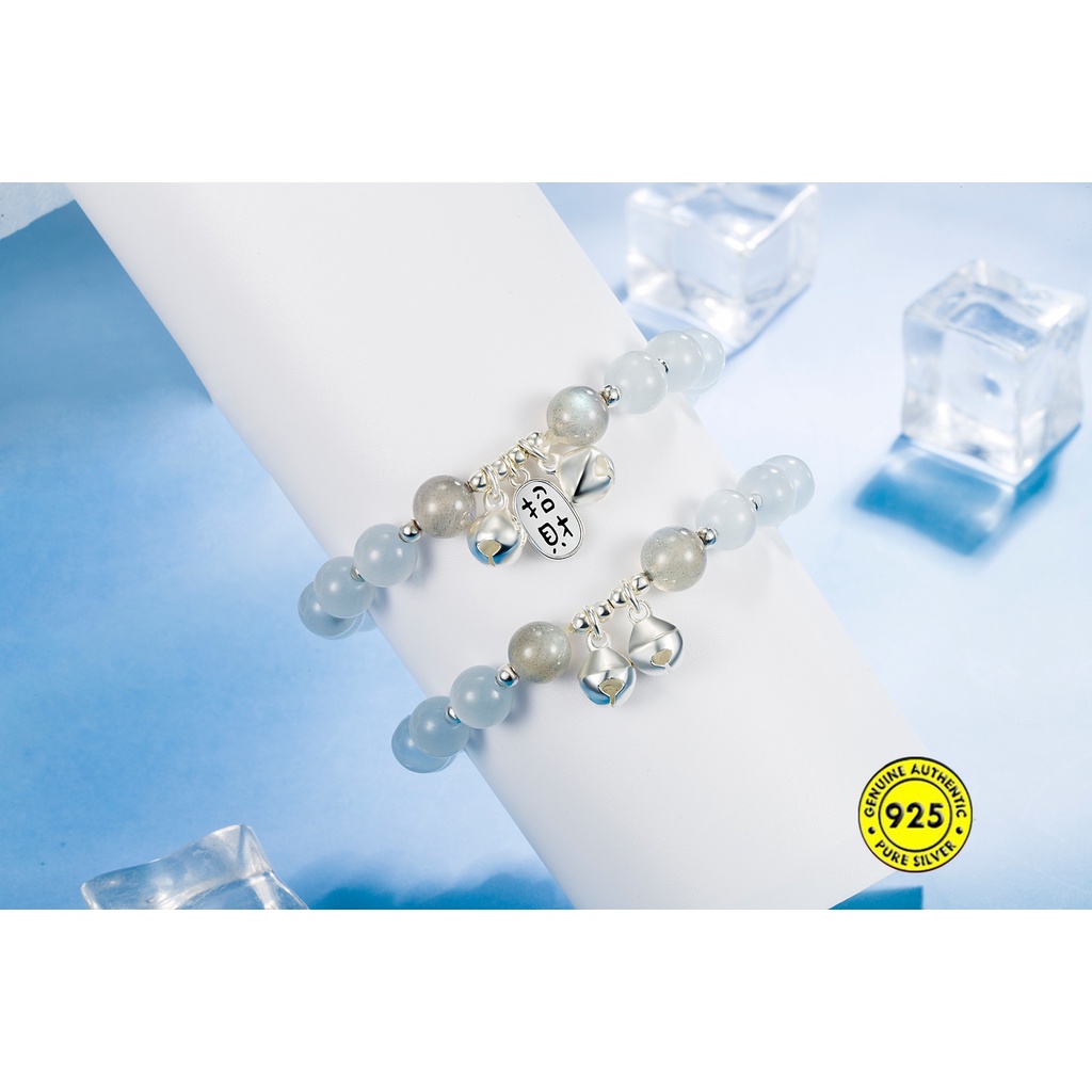 Gelang Tali Elastis Dapat Disesuaikan Bahan S925 Silver Aksen Manik-Manik Keberuntungan Untuk Wanita