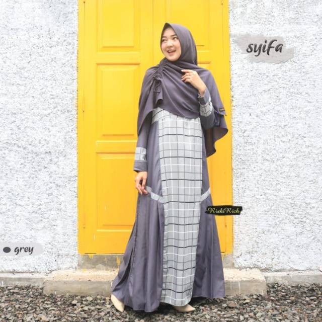(COD) Gamis Motif Kotak-kotak kombinasi toyobo syifa by Riskirich