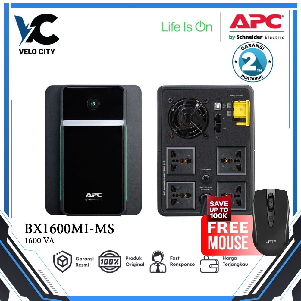 APC Back UPS 1600VA 230V AVR Universal Sockets BX1600MI-MS - Garansi Resmi 2 Tahun