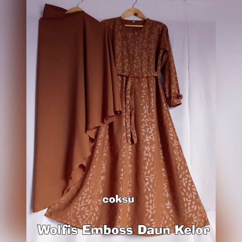gamis embos daun kelor