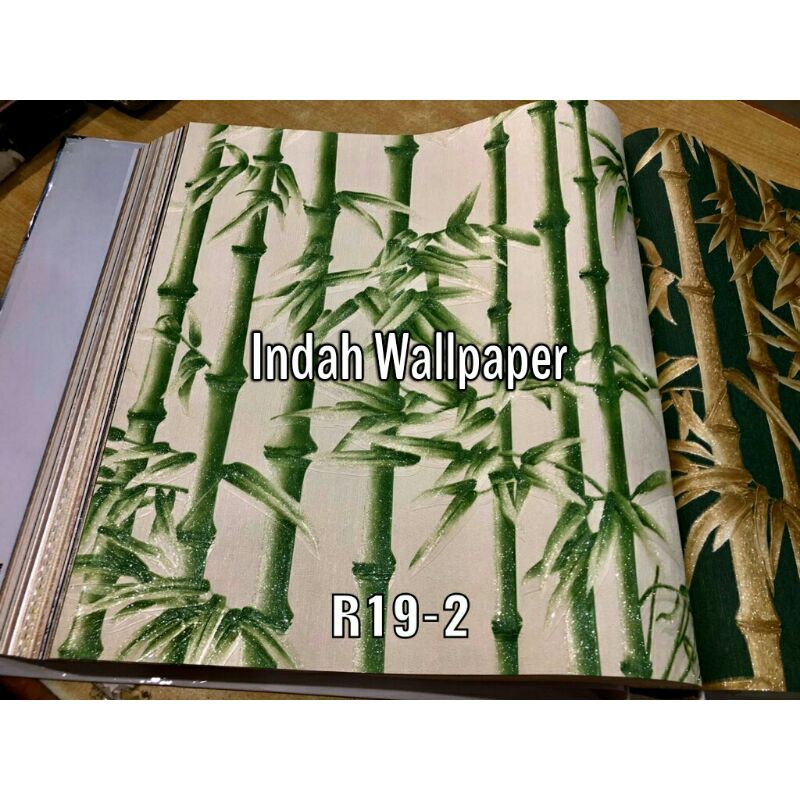 Wallpaper Dinding Korea Roll Besar Bambu Hijau Kuning Salur 3D Favorit