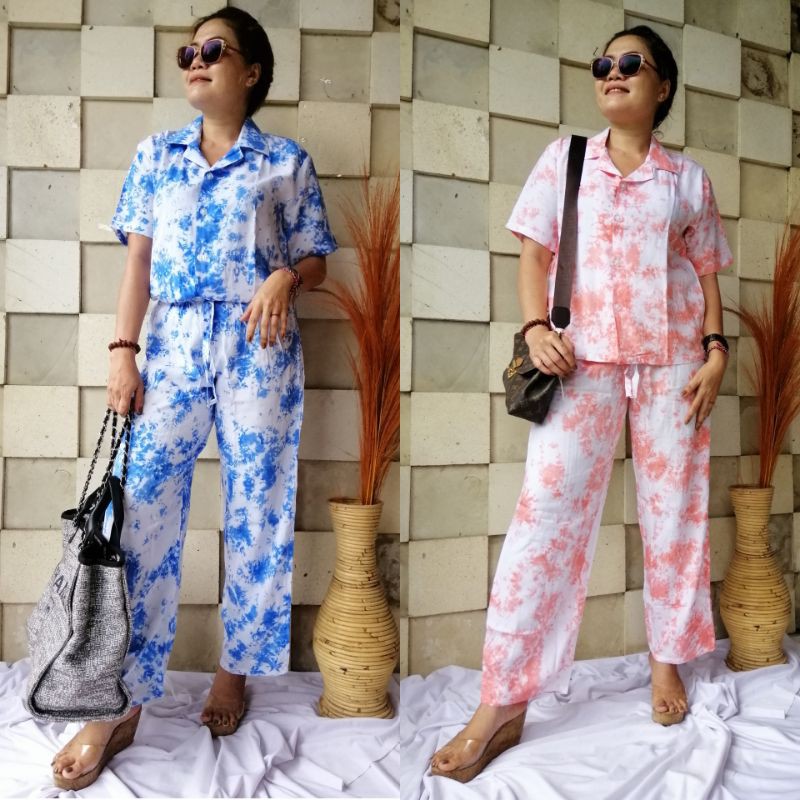 Set Pajamas Tie Dye Dewasa Fit to L / Bali Set / Piyama Set / Tie Dye