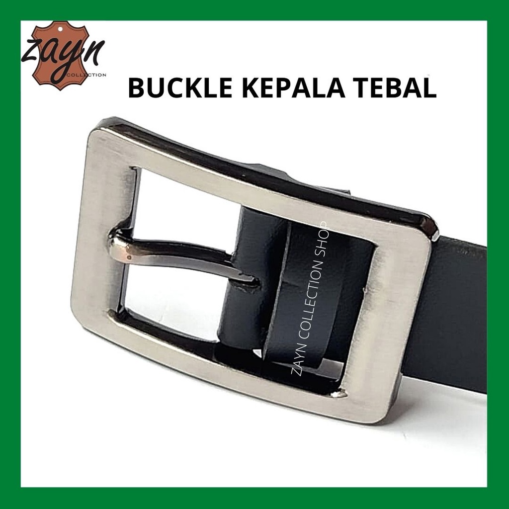 Ikat Pinggang Unisex Kepala Kotak Model Tusuk Jarum  Kulit Kotak Gesper Wanita Hitam