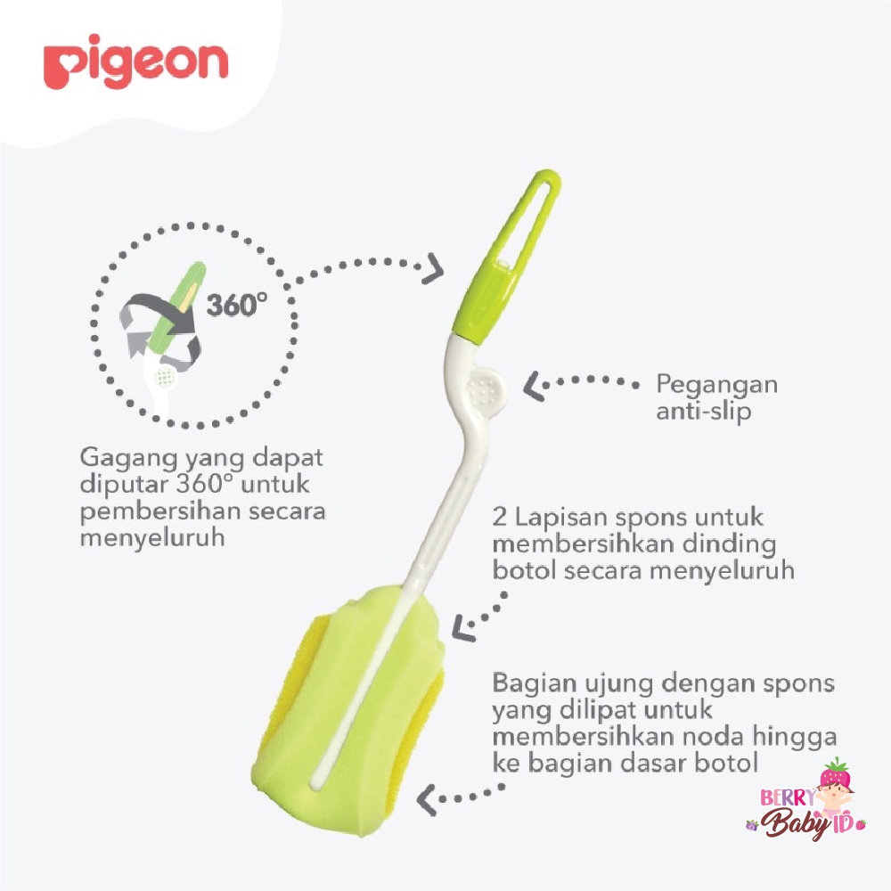 Pigeon Sponge Brush Sikat Busa Pembersih Botol Susu Bayi 360o Berry Mart