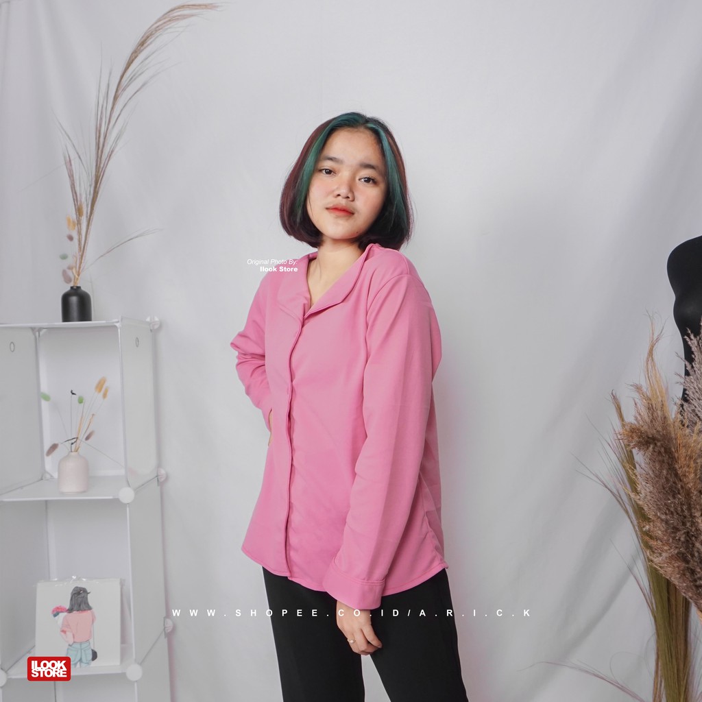 Kemeja elegancy - kemeja wanita - korea style - bahan creap-Elegancy - Dusty