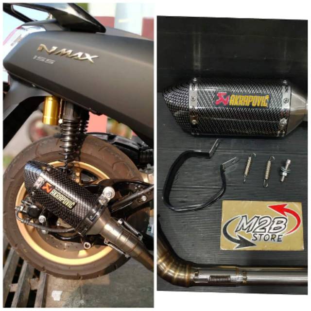 Knalpot FULL SYSTEM NMAX  AKRA AKRAPOVIC FULL KARBON CARBON PENDEK ASLI ORI  import + DB killer