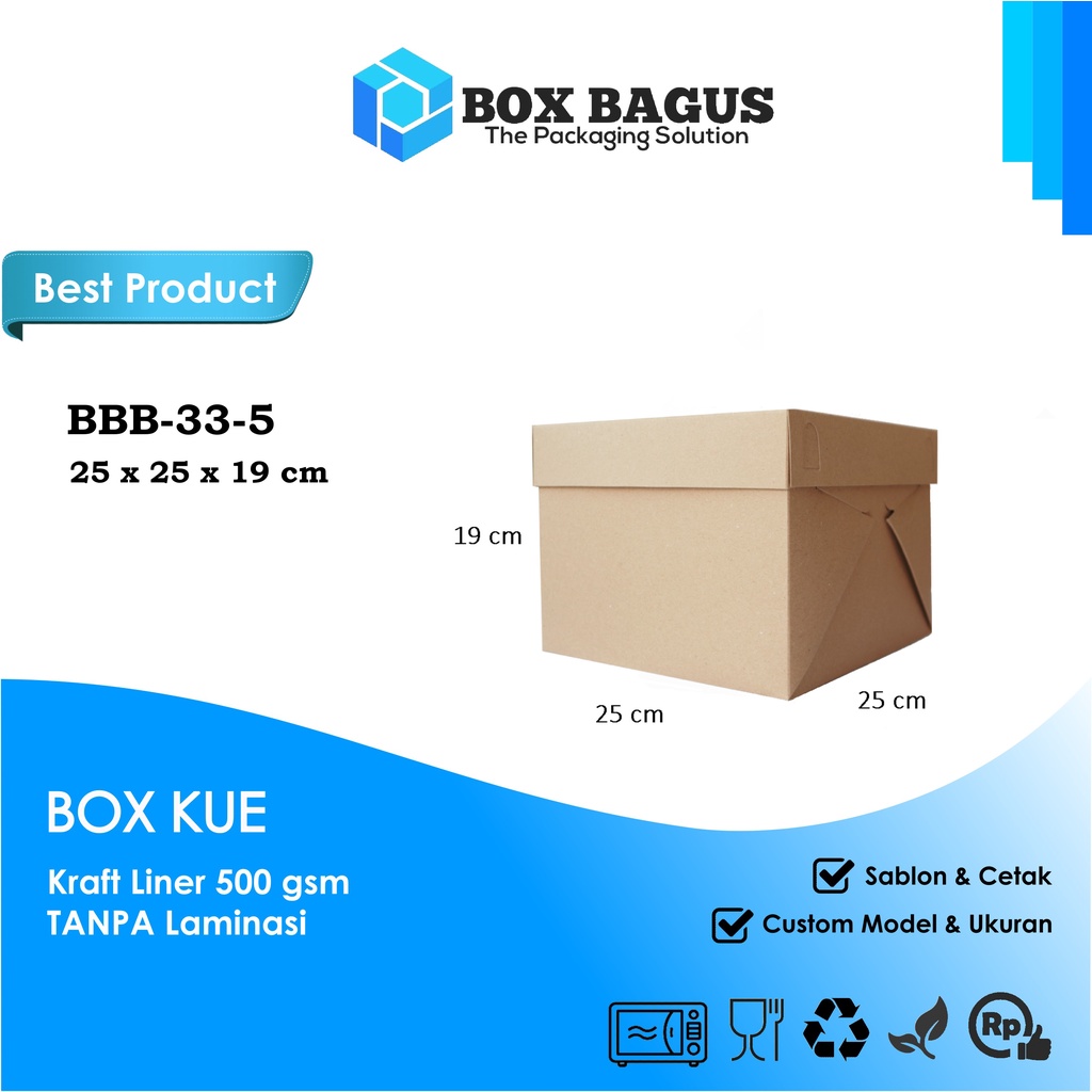 BOX DUS 25x25x19 KRAFT 500 GSM - KOTAK HAMPERS BOLU CHIFFON KUE MARBLE MARMER CAKE TART ROTI SNACK