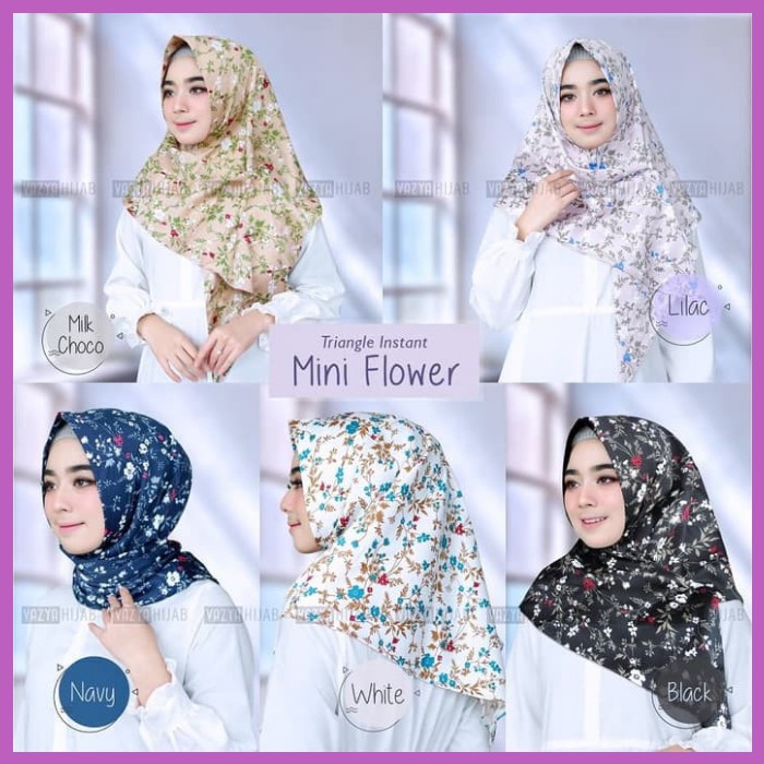 MINI FLOWER Instant Hijab Jilbab Triangle Kerudung Segitiga Instan Krudung Motif Bunga Kecil
