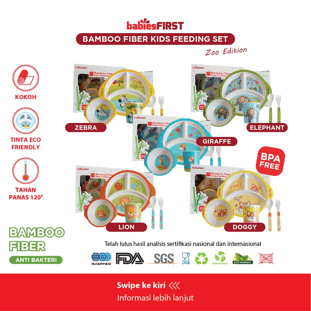 BABIESFIRST Bamboo Kids Feeding  Set  3D Alat Makan Anak Karakter Animal / Car / Zoo