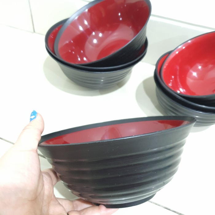 NEW - Mangkok Plastik Oriental MERAH HITAM Ramen Jepang Mangkuk Saji Kuah