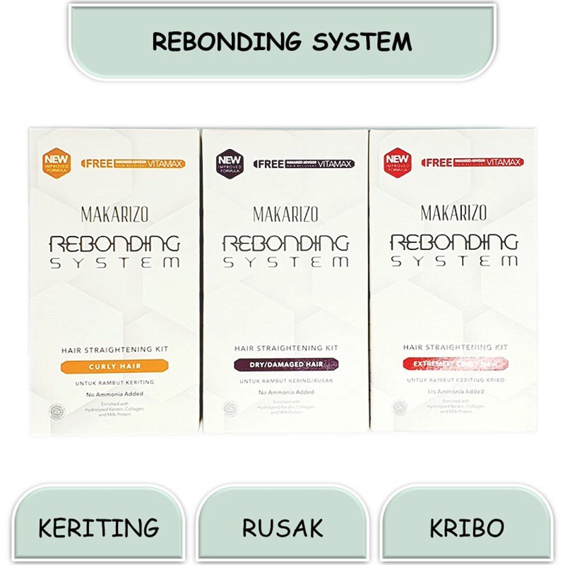Krim Pelurus Rambut MAKARIZO REBONDING SYSTEM TUBE SET FOR CURLY HAIR - FREE Rebonding Shampoo & Con
