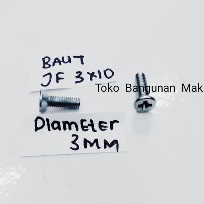 Baut Putih 3x10 Baut JF3x10 Kepala Obeng M3x10 M3 x 10 per 100 pcs
