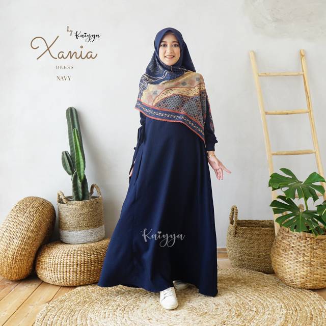 Xania dress gamis basic polos busui bahan linen original kaiyya
