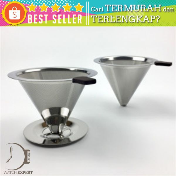 Ueinsang Filter Penyaring Kopi V60 Cone Coffee Filter Dripper Double Layer Medium - F-401T - Silver