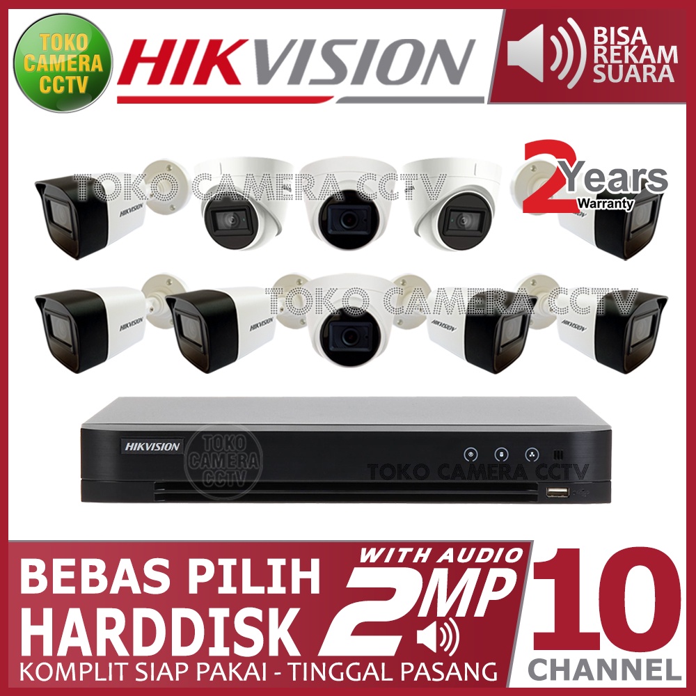 PAKET CCTV HIKVISION 2MP 16 CHANNEL 10 KAMERA AUDIO