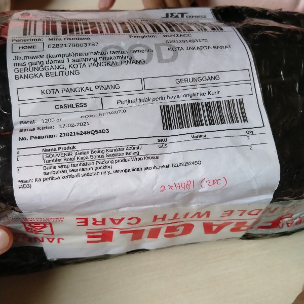 Gelas Beling Karakter 400ml / Tumbler Botol Kaca Bonus Sedotan Beling Premium