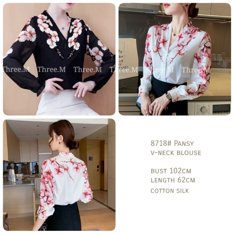 MDLV ~ BM 8718 PANSY VNECK BLOUSE // ATASAN LENGAN PANJANG // FASHION IMPORT