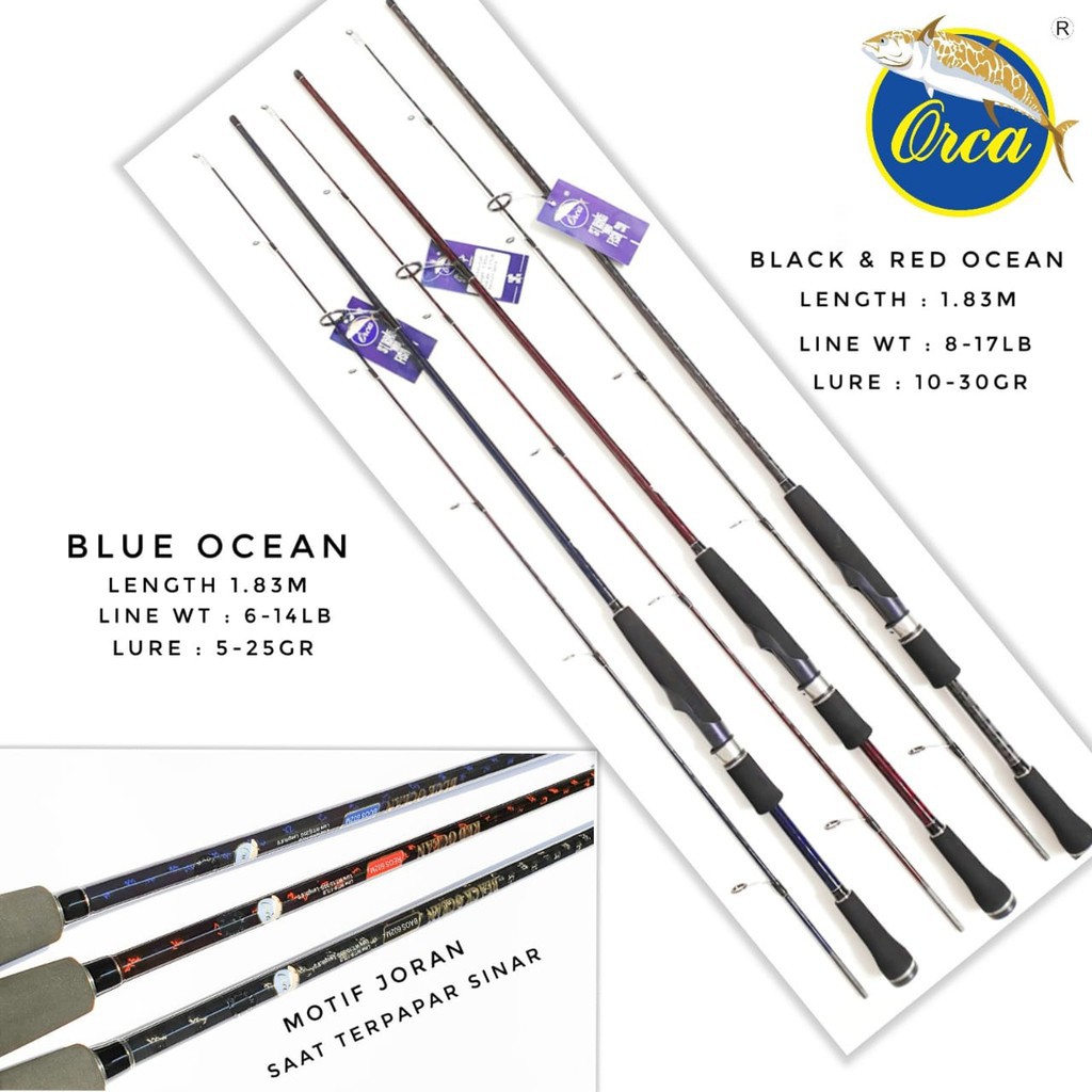 Joran Pancing Kuat Spinning Orca Black Ocean 602 8-17lb Bahan Carbon Model X Wrapping Terbaik