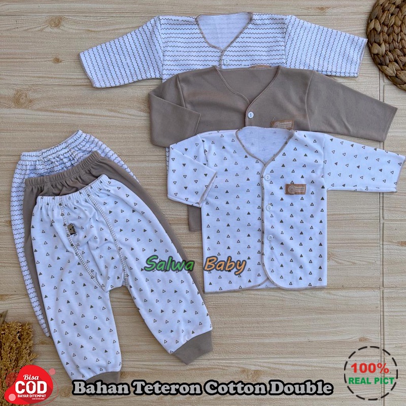 Bahan Katun TC 6 PCS Baju Bayi Celana Panjang Bayi Baru Lahir Diapers Serian Cream Kualitas Premium 0-3 Bulan Almeera Baby and Kids