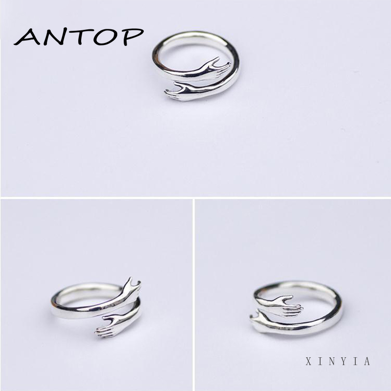 Hot New 925 Sterling Silver Eropa dan Amerika Perhiasan Cinta Pelukan Cincin Retro Mode Pasang Arus Cincin Terbuka ANTOP