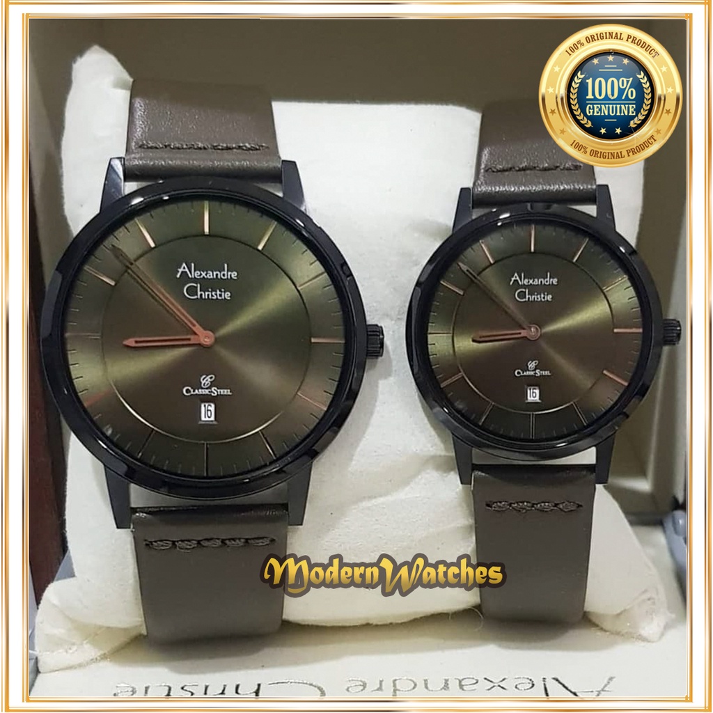 Jam Tangan Couple Ori Alexandre Christie AC 8639 Black Green Hitam Terbaru Wanita Pria Sepasang Orig