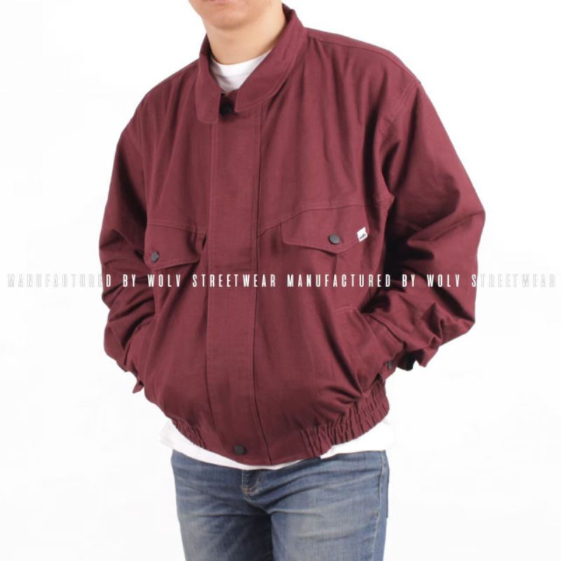 Jaket Flight Pria Wolv Vintage Tebal Original Corduroy Bomber Harrington Kanvas Jacket Brown Caramel