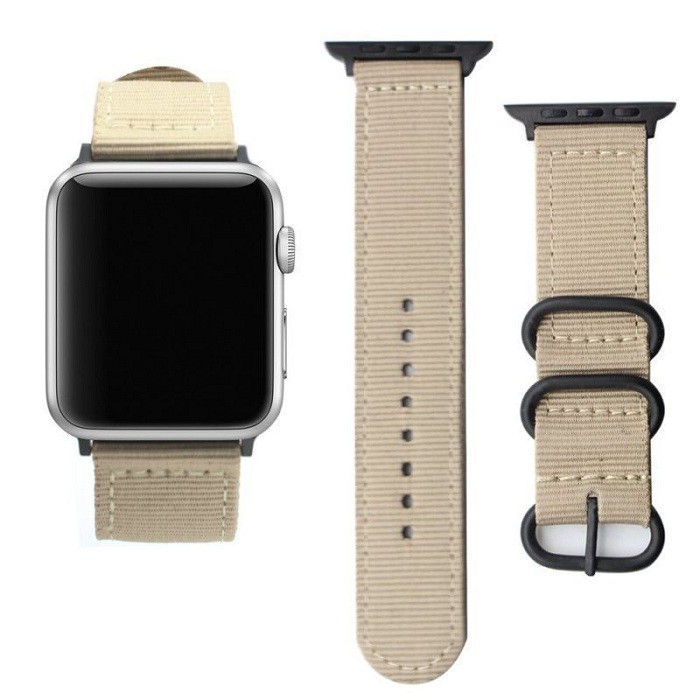 Tali Jam Apple Watch Premium Woven Nylon Buckle Strap Series 1 2 3 4 5 38mm 40mm - Light Khaki