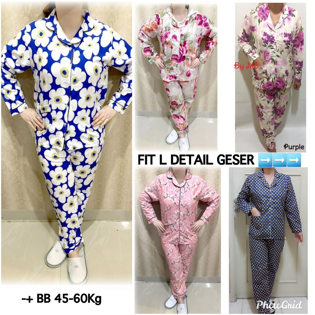 PIYAMA FIT L WANITA MOTIF BUNGA KLASIK PP KATUN IMPORT KARAKTER KONVEKSI MURAH