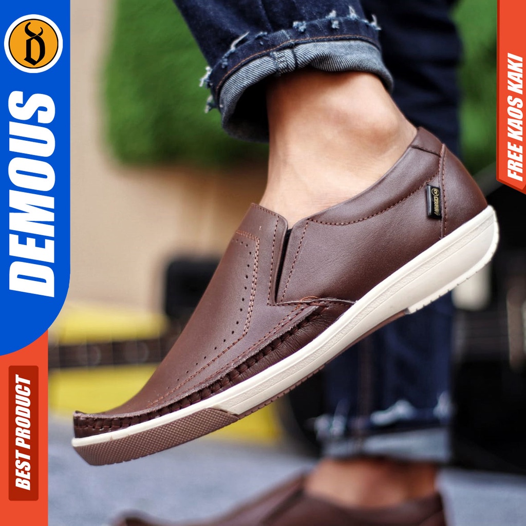 DEMOUS SANDRO Sepatu Pria Casual Kulit Asli Kasual Slip On