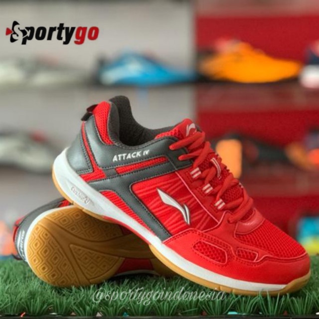  SEPATU  BADMINTON  LINING ATTACK IV JOJO  RED DK GREY WHITE 