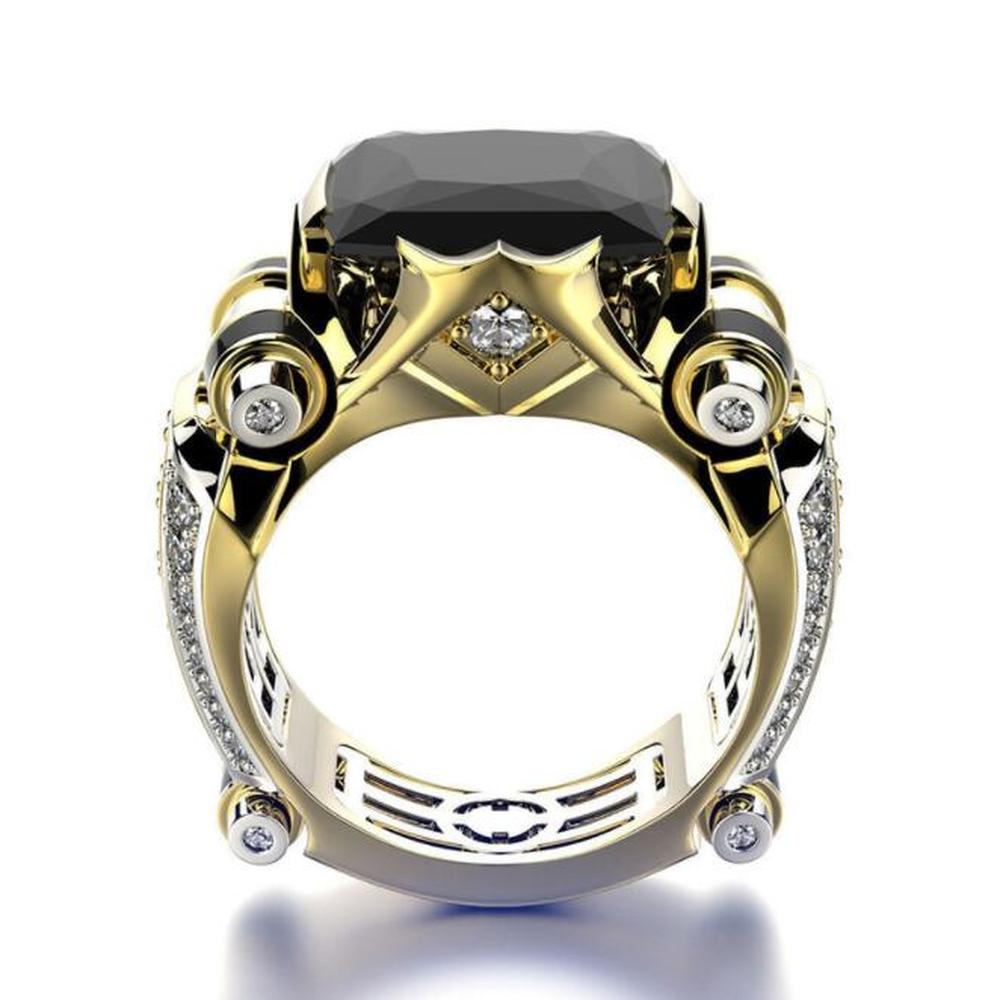 Kristal Permata Sampanye Hitam Busana Punk Emas Perak Pria Wanita Perhiasan Cincin Kawin Crystal Rings