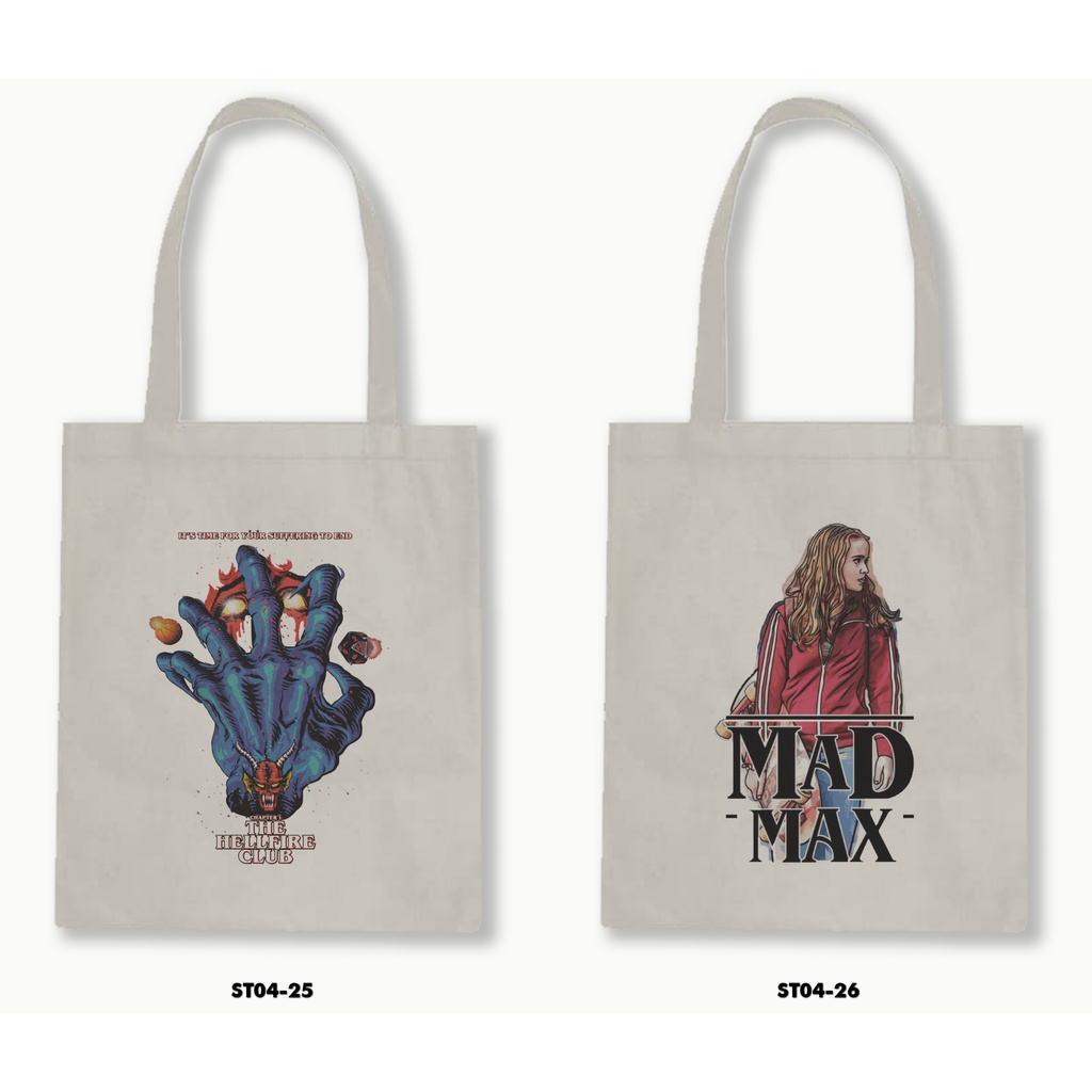 Tas Tote Bag Resleting Kanvas/Blacu  - Stranger Things 4 - 04