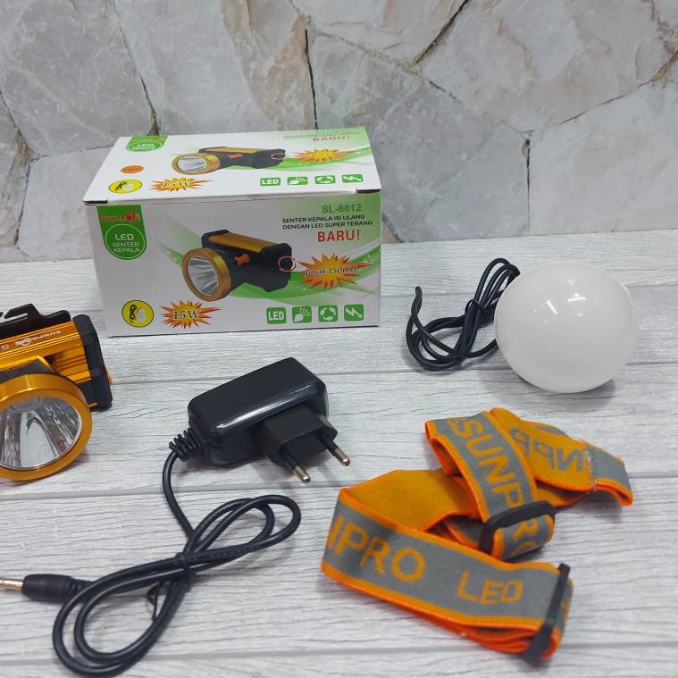 ♠ Senter Kepala Sunpro Led Cahaya Kuning dan putih Sunpro SL-8812 Senter Jidat ➫
