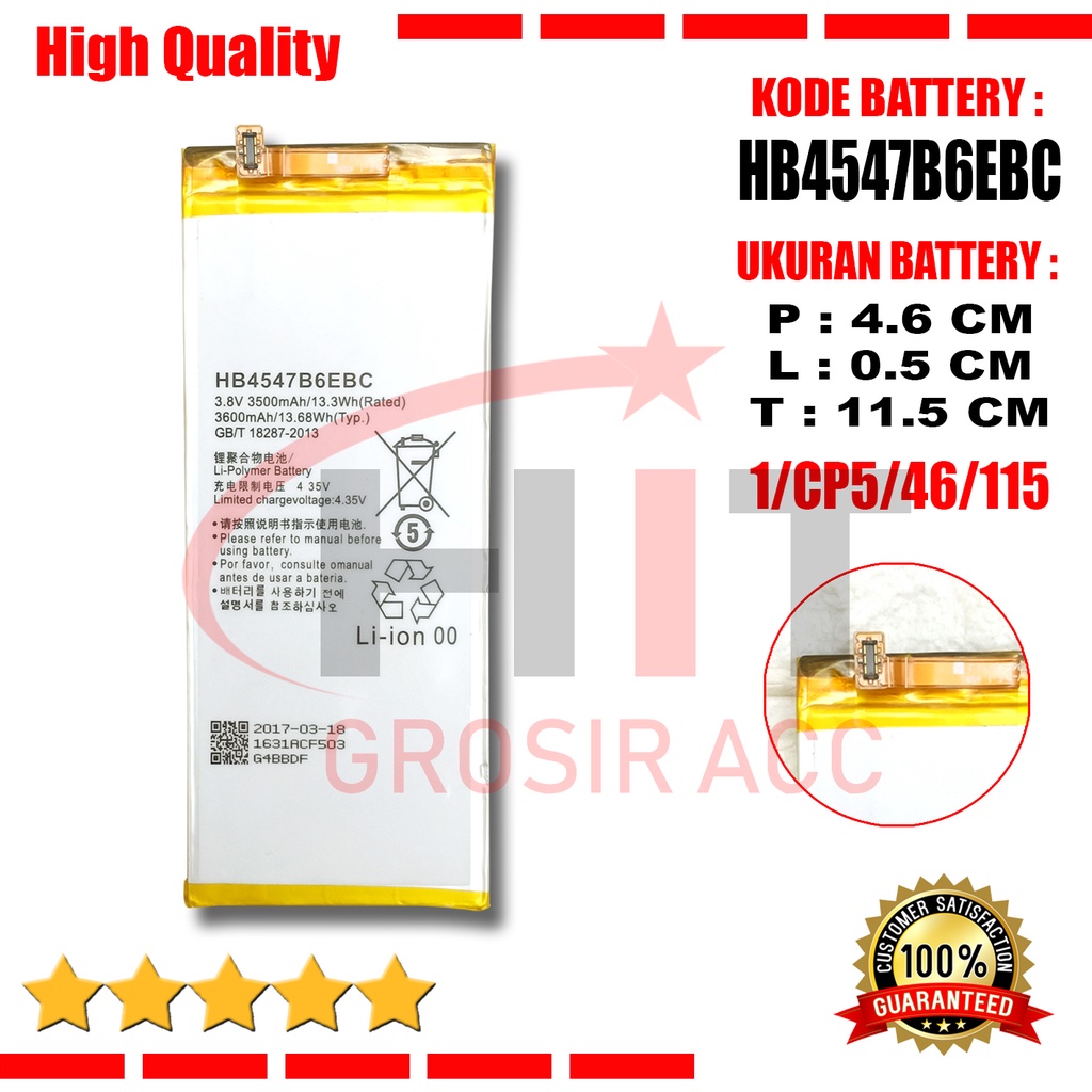 Baterai Battery For Huawei Honor 6 Plus HB4547B6EBC PE-TL20 PE-TL10 PE-CL00 PE-UL00