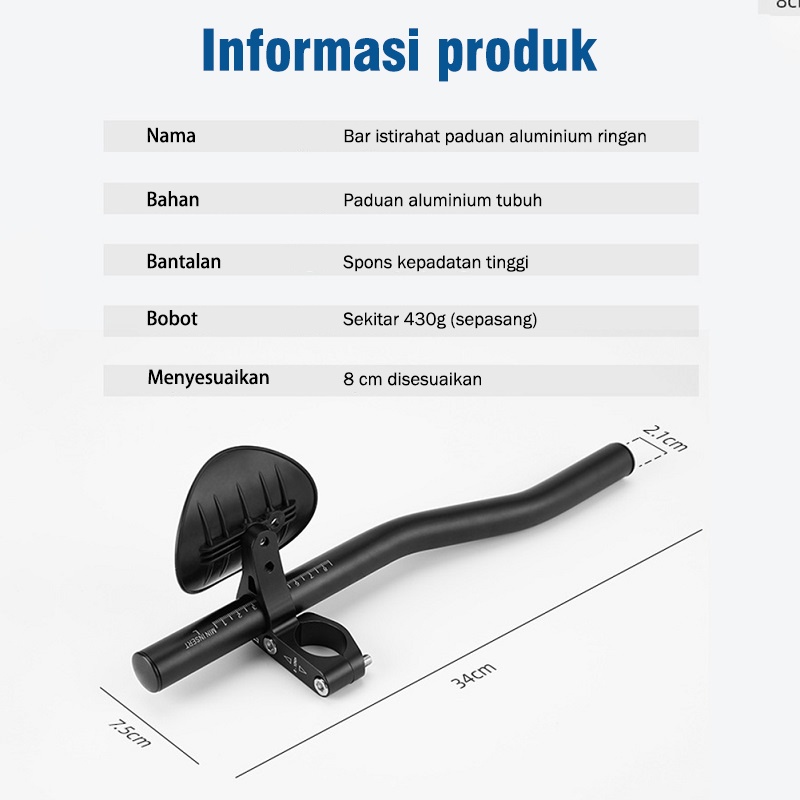 Mi.more Setang Istirahat Sepeda Gunung, Handlebar Relaxing MTB Arm Rest TT Handlebar Sepeda Stang Tipe Terpisah