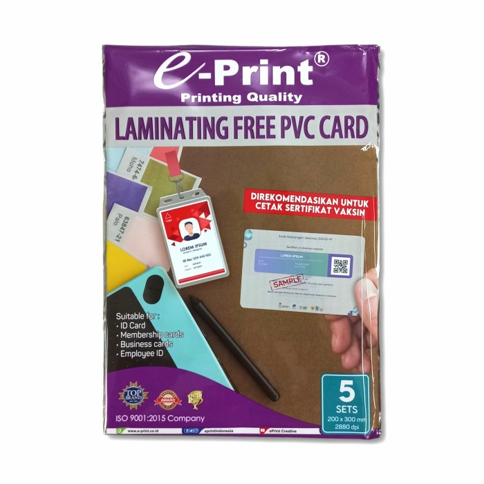 

(DISKON TERMURAH) Kertas Foto E-Print PVC ID Card Laminating A4 260gsm 5s