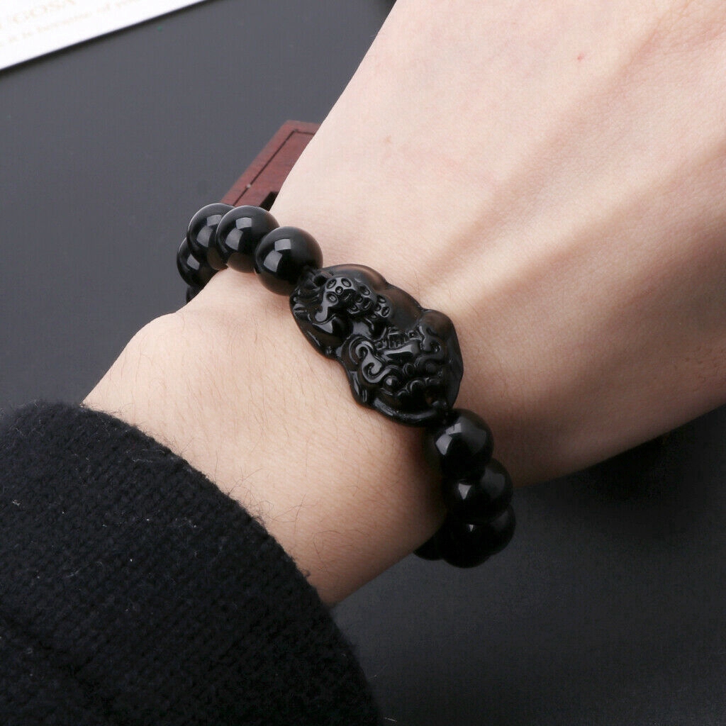 Feng Shui Obsidian Stone Wealth Pi Xiu Bracelet Attract Wealth and Good Luck