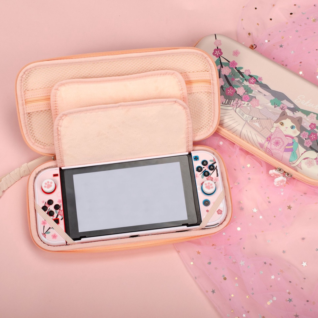 Tas Penyimpanan Konsol Game Nintendo Switch V1 V2 Motif Kucing Sakura