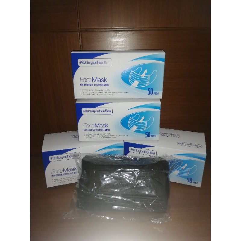 Masker medis We - Care 3 ply Black edition Disposable face mask isi 50 pcs