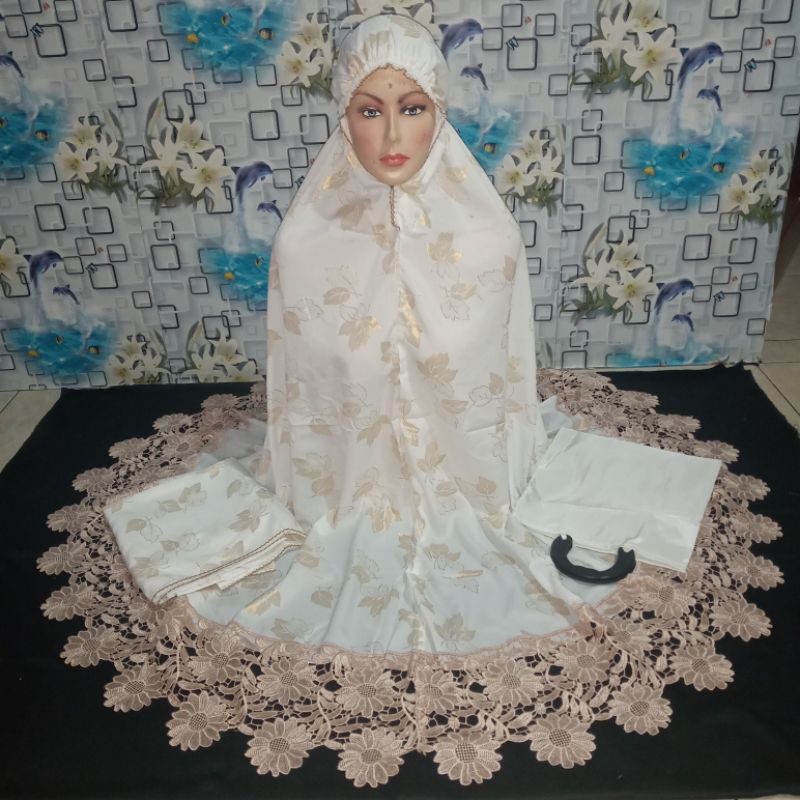 MUKENA MUKENAH DEWASA PUTIH MUKNH KATUN POIL MEWAH BAHAN ADEM TELENGKUNG RUKUH JUMBO JILBAB PUTIH PR