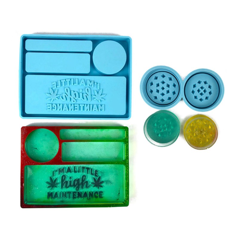 Glitter DIY Rolling Tray Mold with Herb Grinder Resin Mold Jewelry Holder Silicone Mould